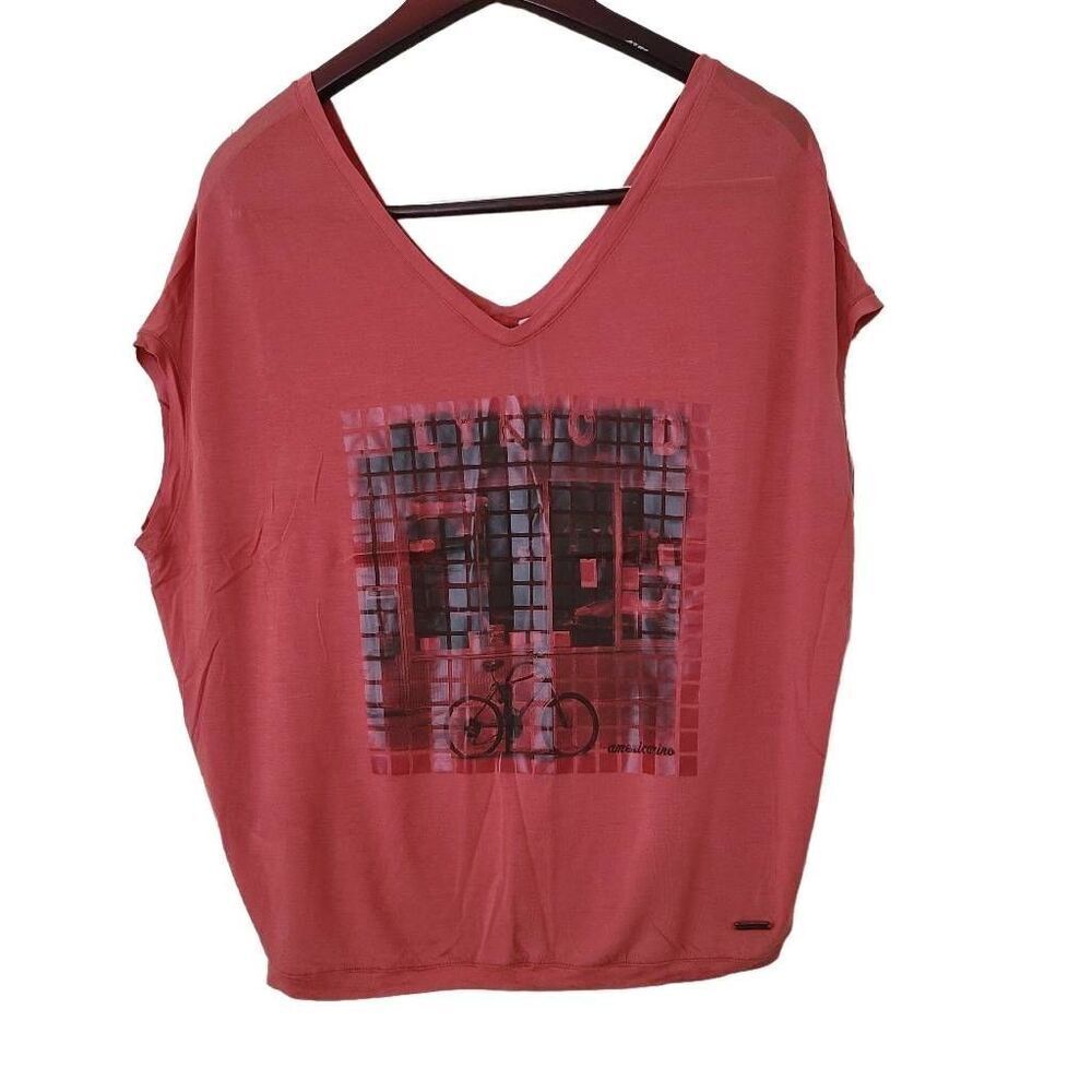 Americanino 100% Lyocell Shirt with Bike Print, Orange Size S, EUC